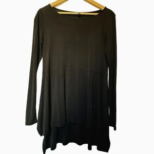 EILEEN FISHER Small 100% Silk‎ Black Scoop Neck Long Sleeve Tunic Top Shirt Goth